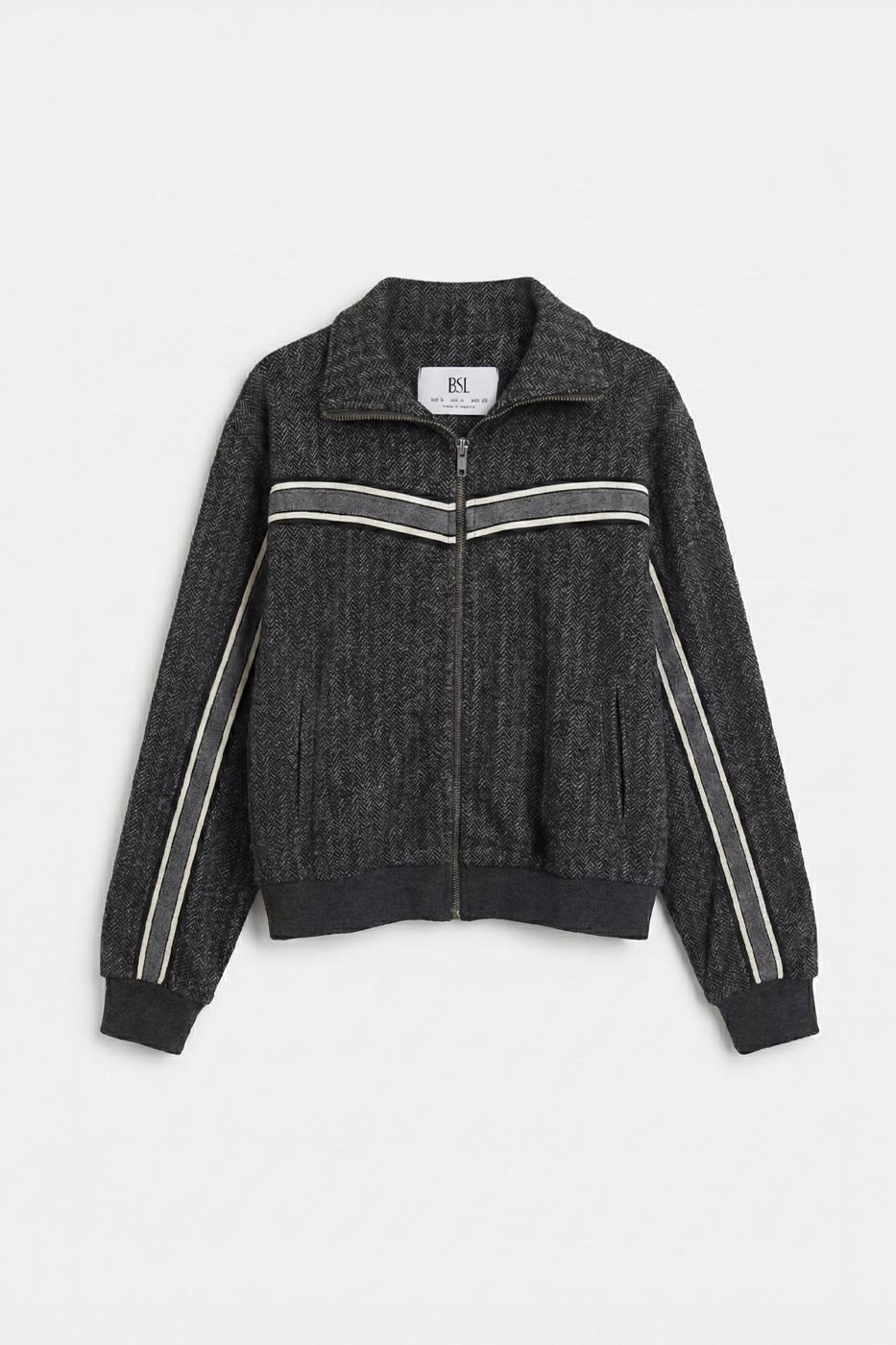 Striped Zip-Up Sweatshirt Anthracite