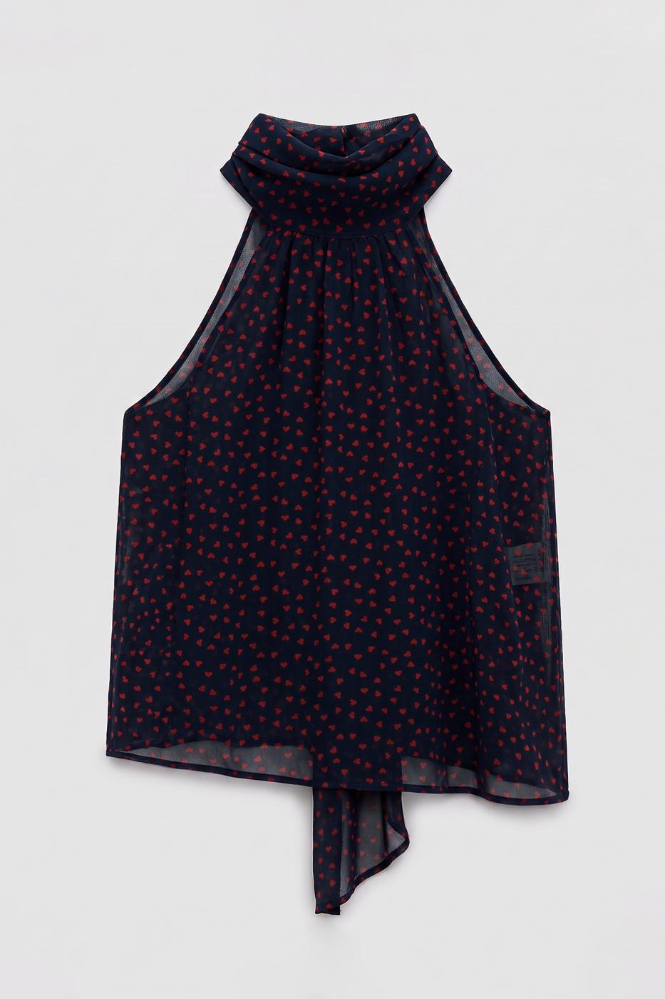 Chiffon Halter Neck Blouse Navy