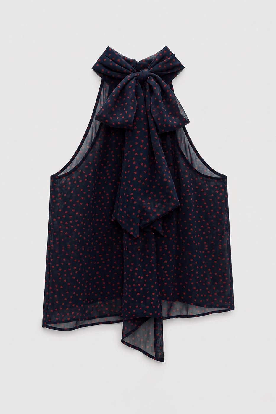 Chiffon Halter Neck Blouse Navy