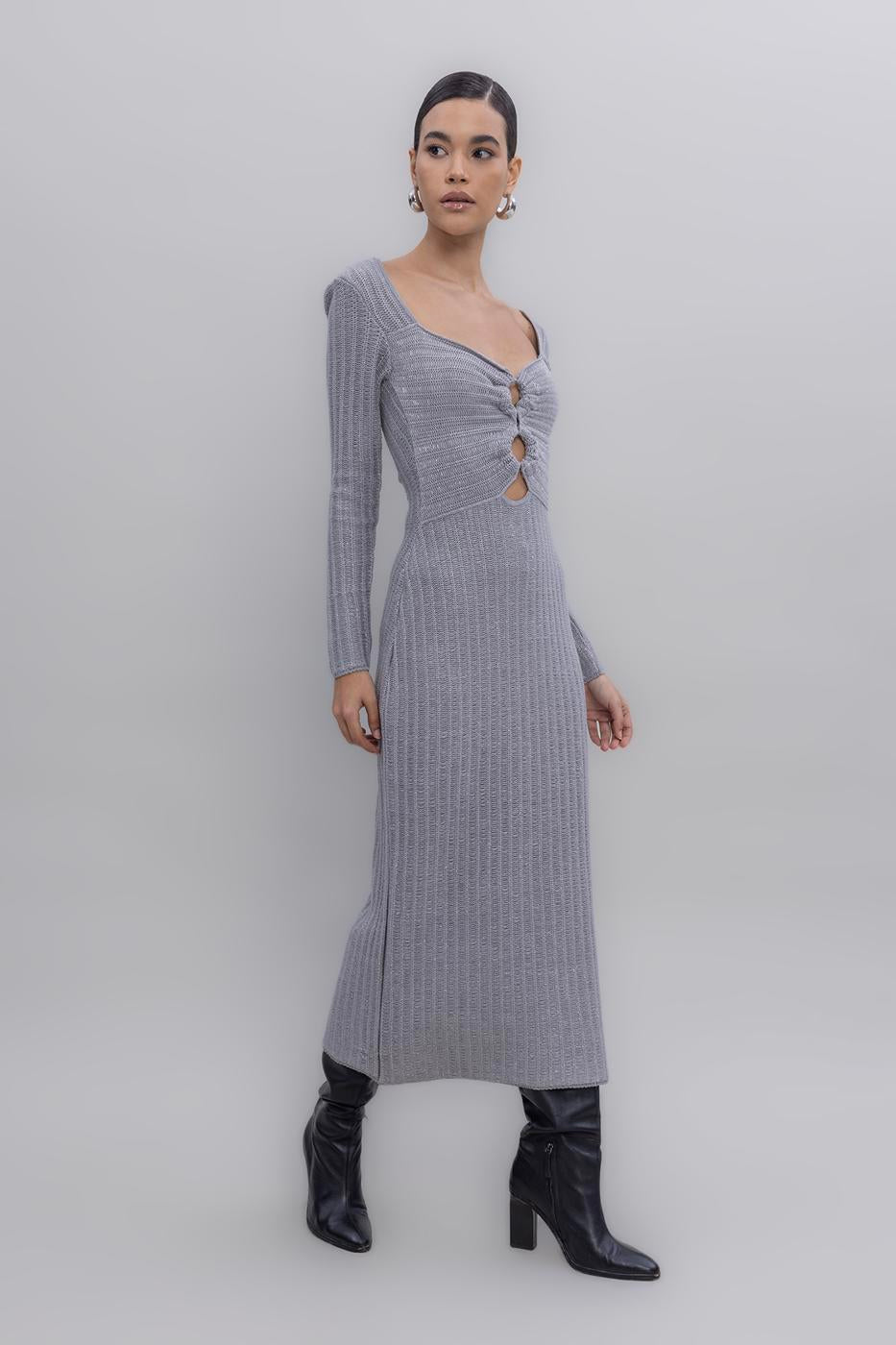 Glitter Midi Knit Dress Grey