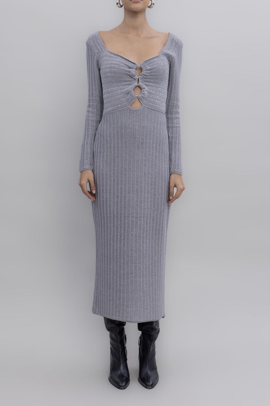 Glitter Midi Knit Dress Grey