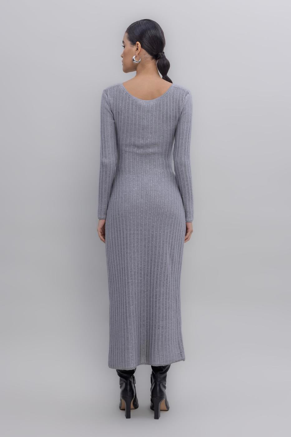 Glitter Midi Knit Dress Grey