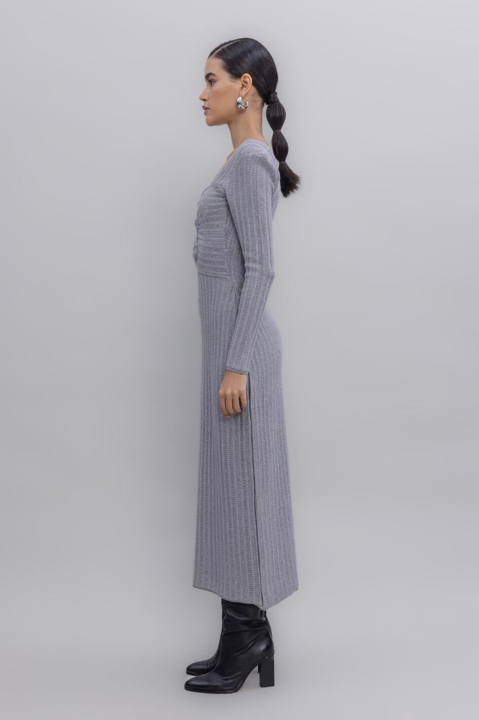 Glitter Midi Knit Dress Grey