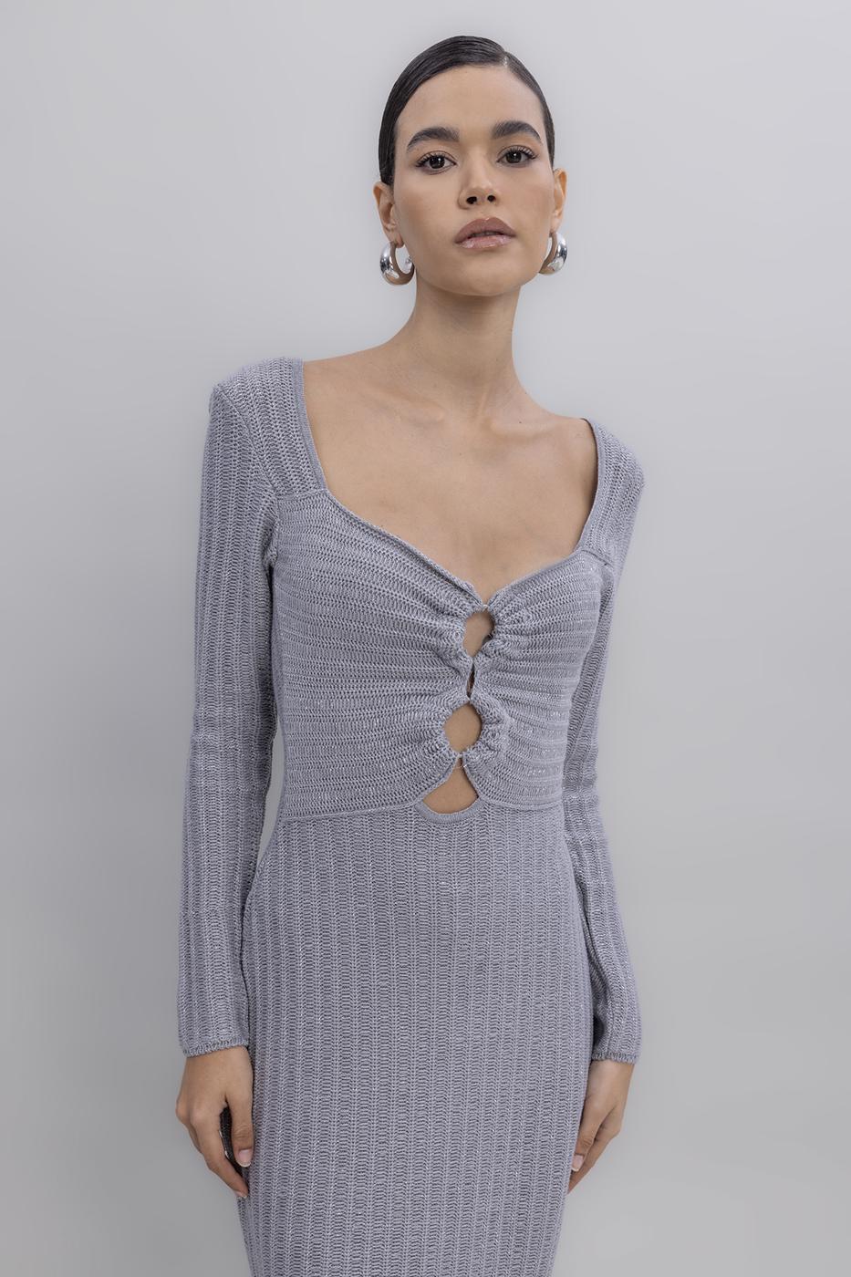 Glitter Midi Knit Dress Grey