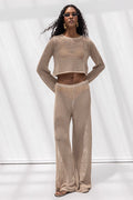 Glittery Knitted Loose Beach Pants Beige