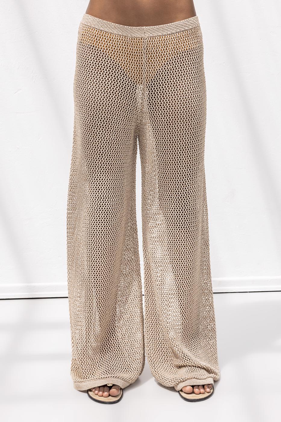 Glittery Knitted Loose Beach Pants Beige