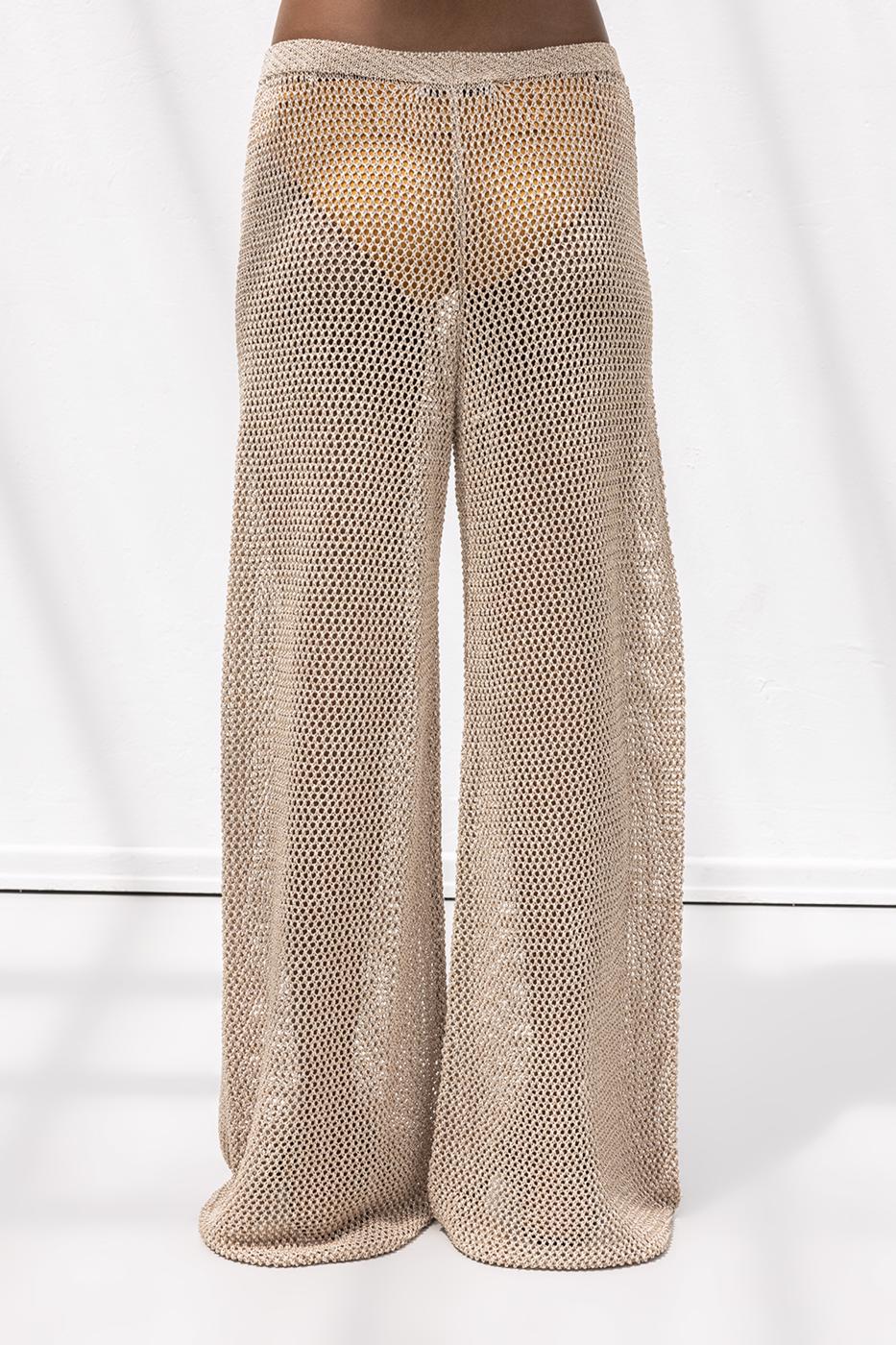 Glittery Knitted Loose Beach Pants Beige