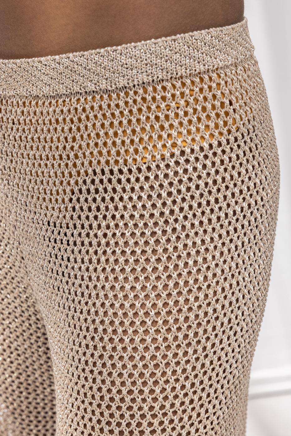 Glittery Knitted Loose Beach Pants Beige