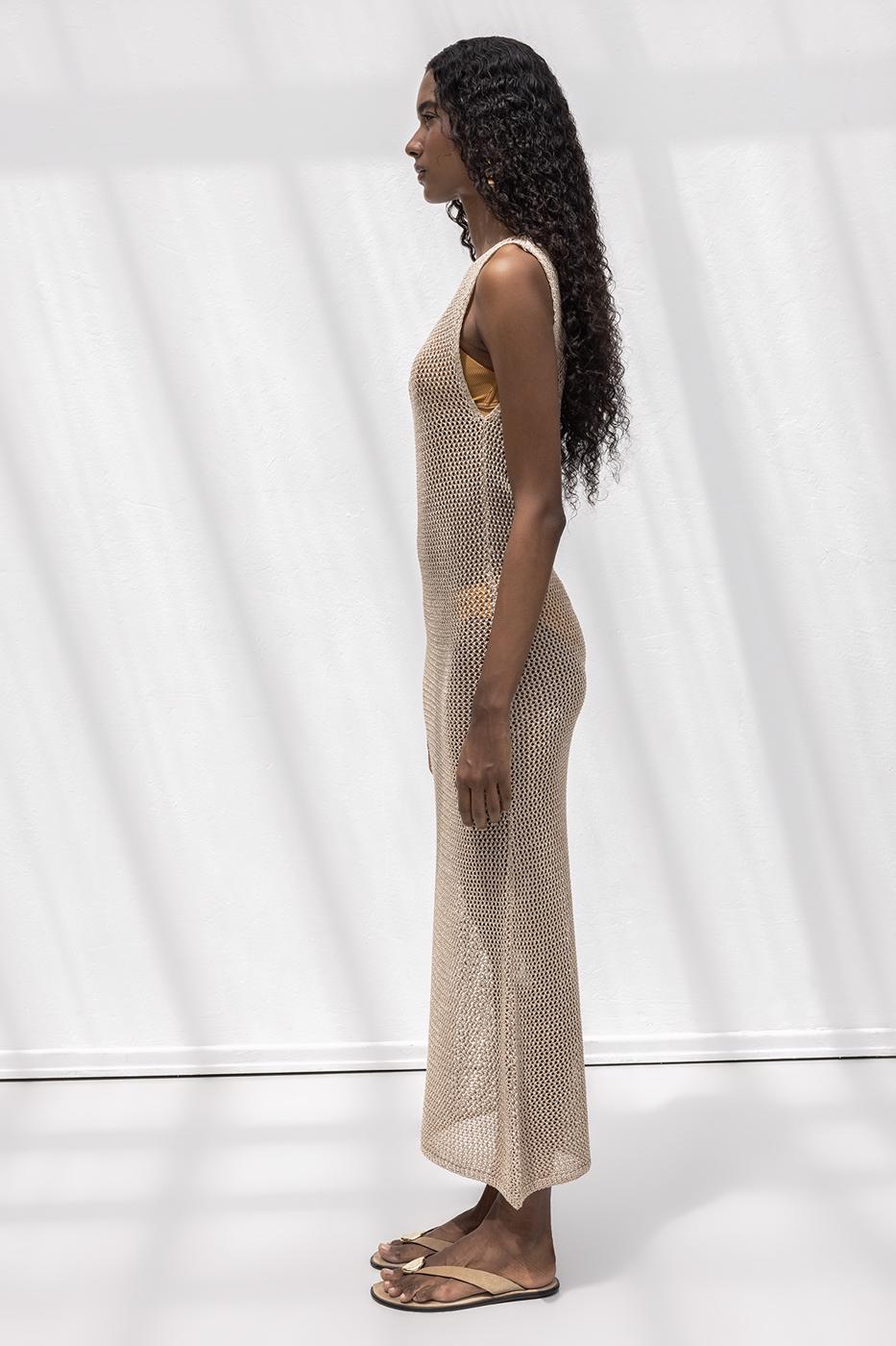 Glittery Knit Maxi Beach Dress Beige