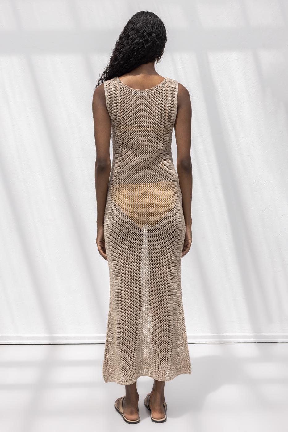 Glittery Knit Maxi Beach Dress Beige
