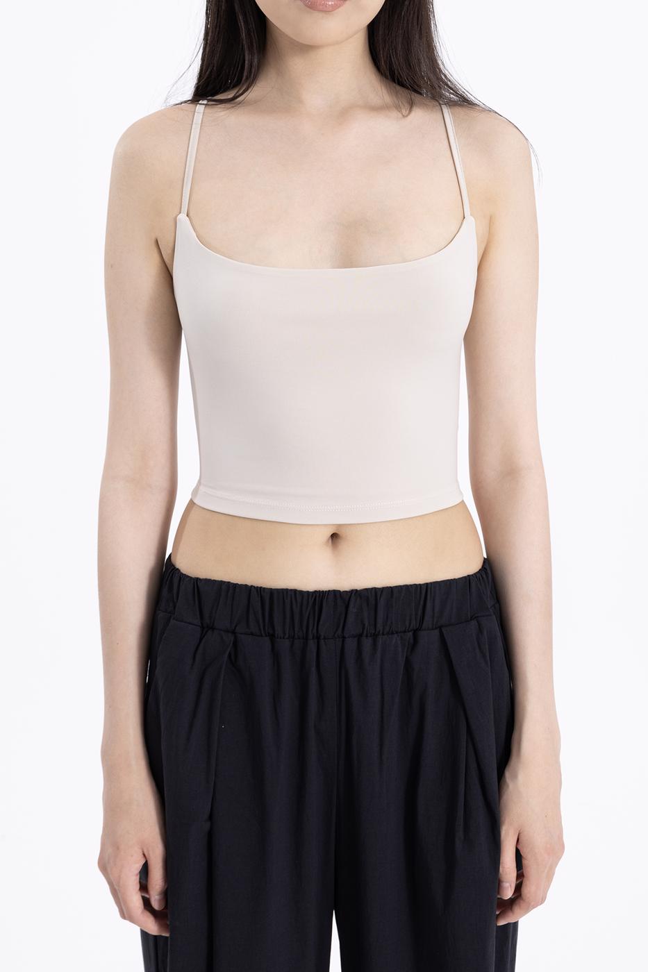 Neck tie strapped top Beige