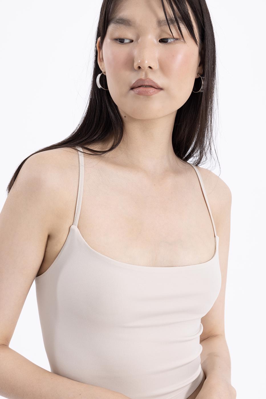 Neck tie strapped top Beige