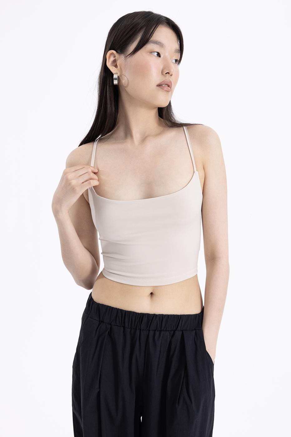 Neck tie strapped top Beige