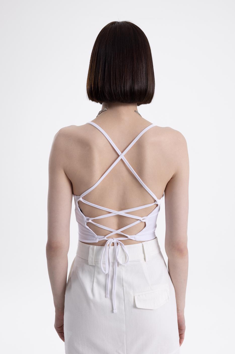 Neck tie strapped top White