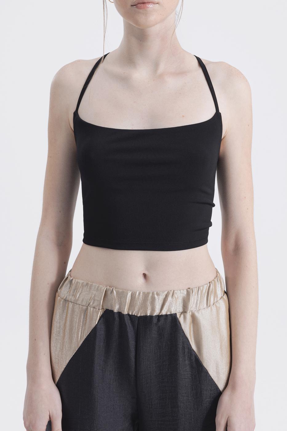 Neck tie strapped top Black