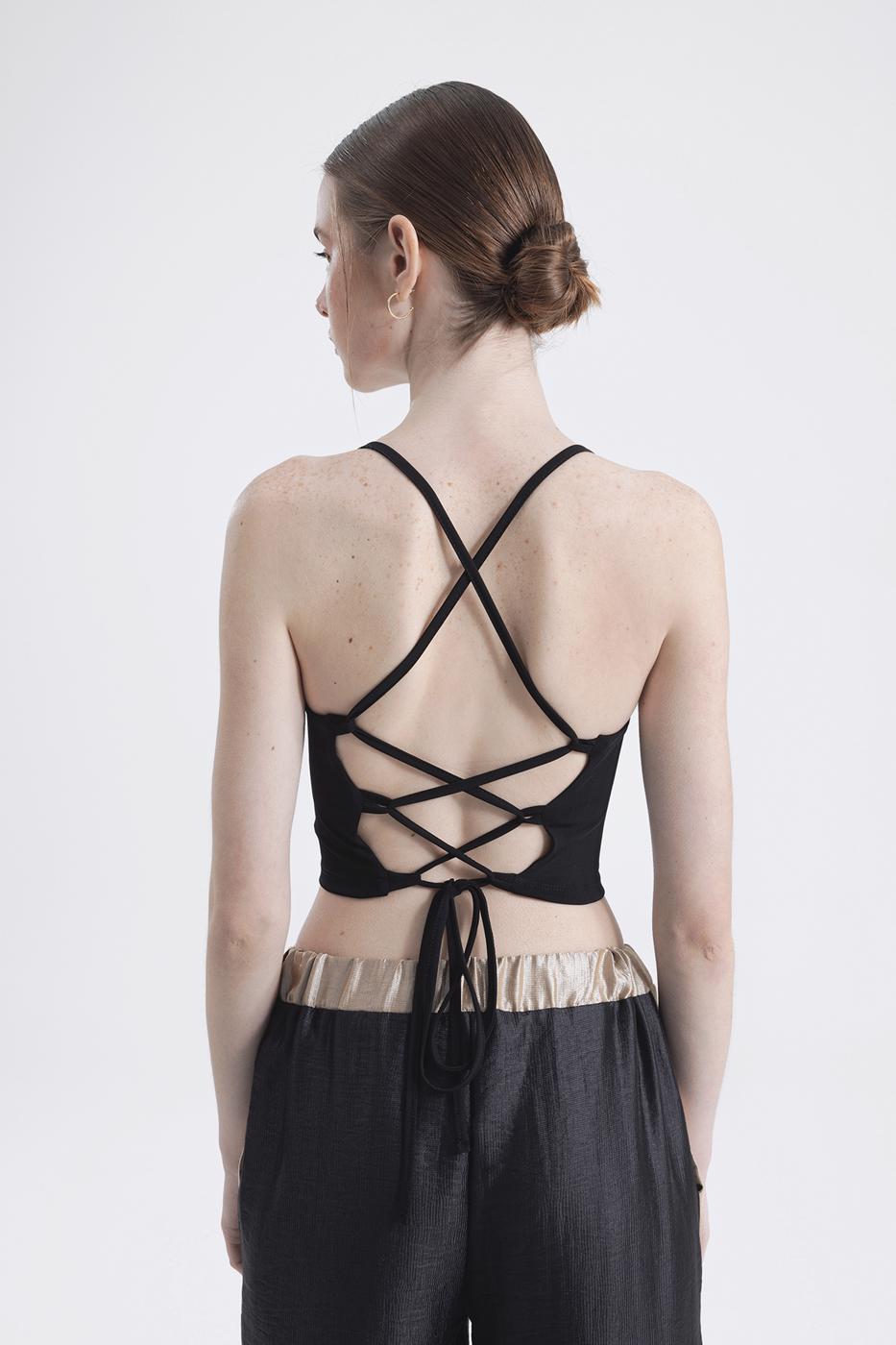 Neck tie strapped top Black