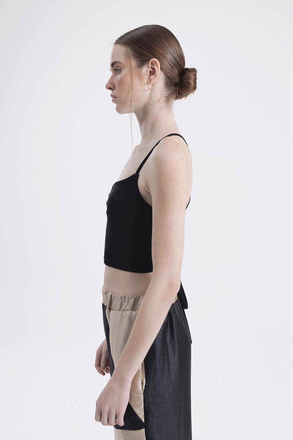 Neck tie strapped top Black