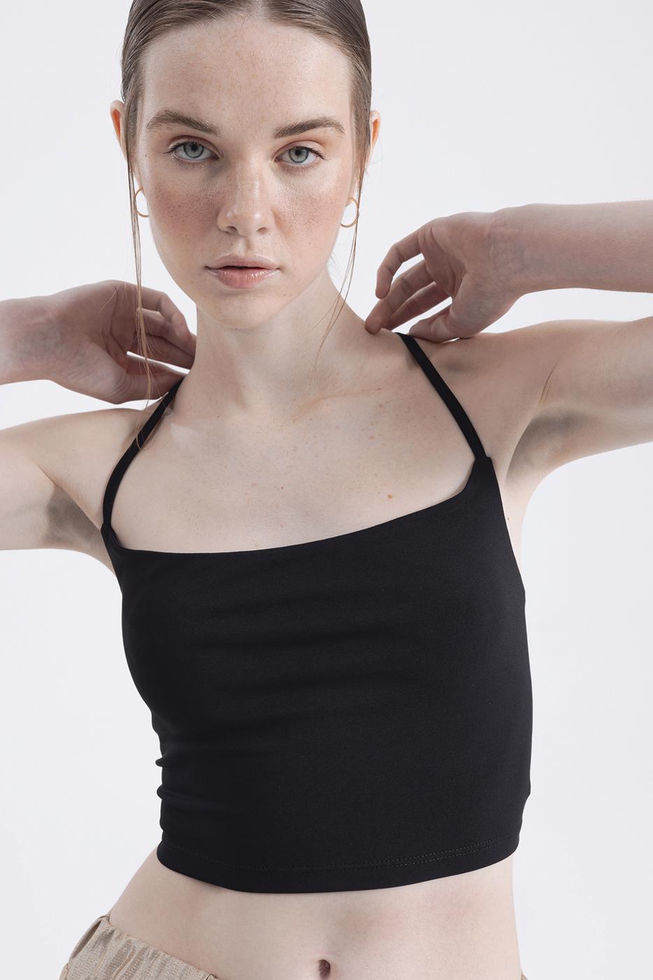 Neck tie strapped top Black