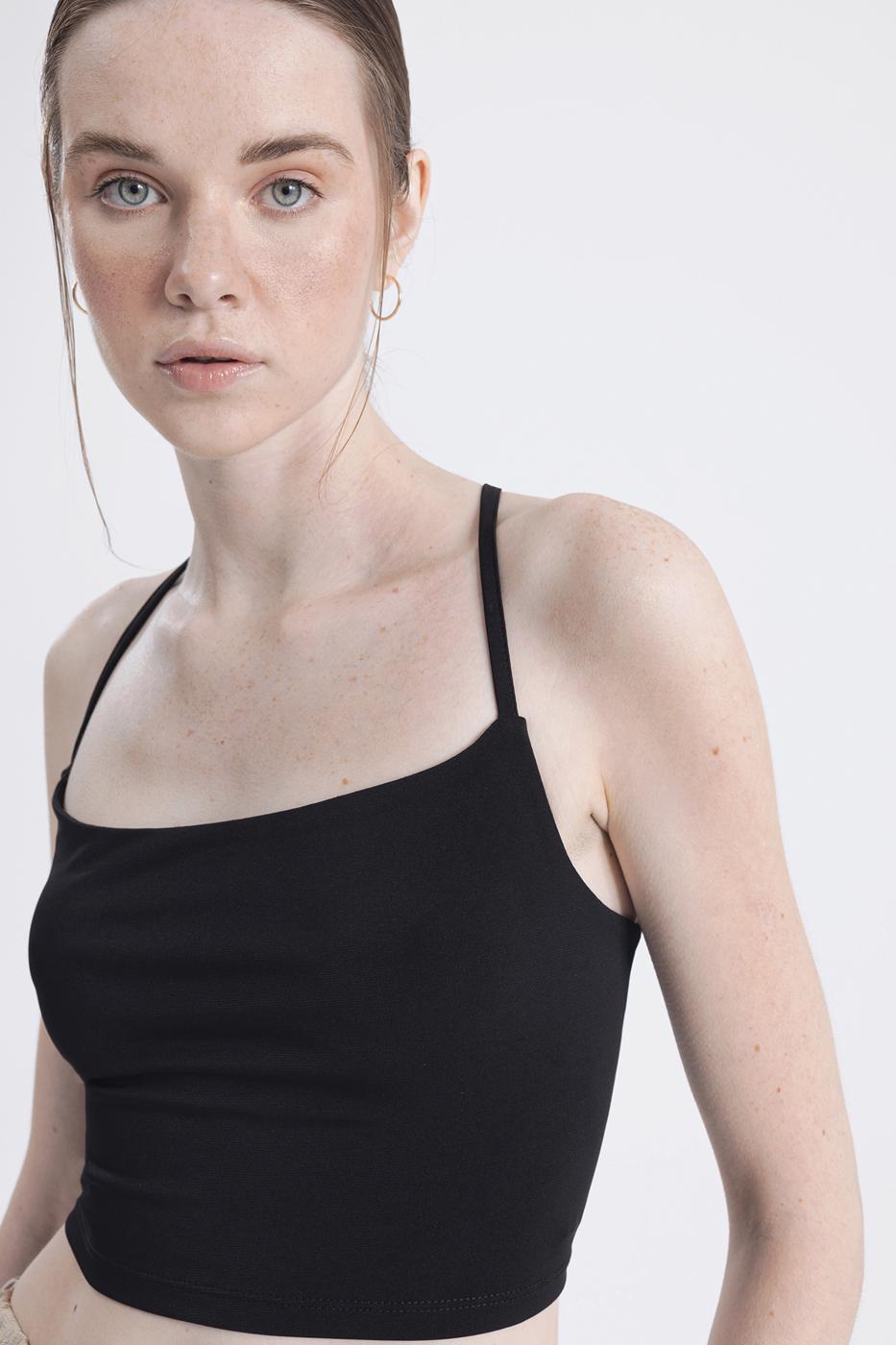 Neck tie strapped top Black