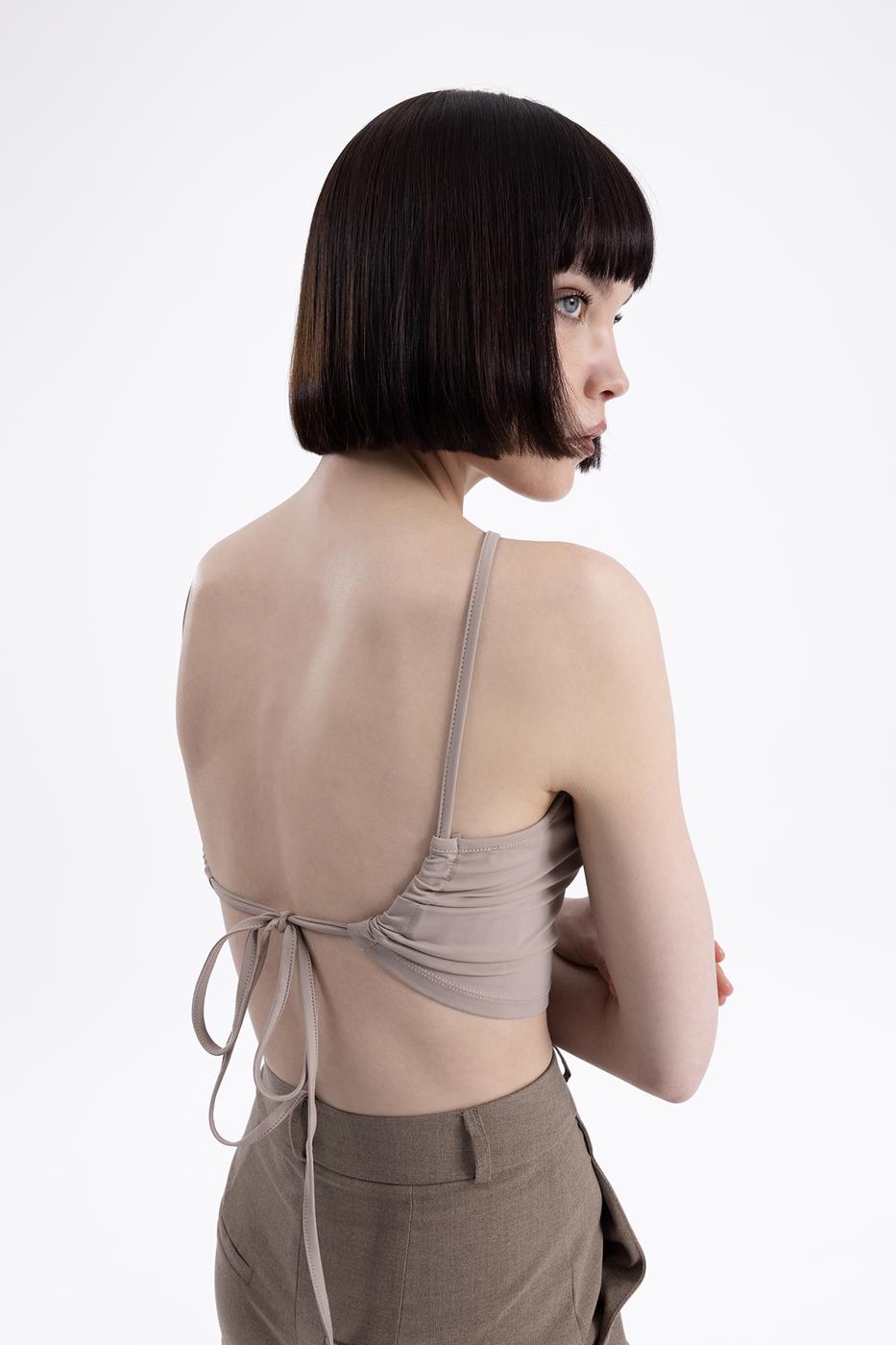 Neck tie top Dark beıge