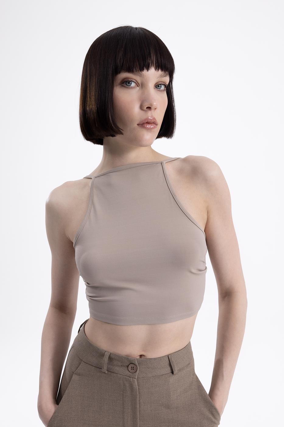 Neck tie top Dark beıge