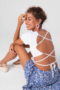 Cross back tie crop top