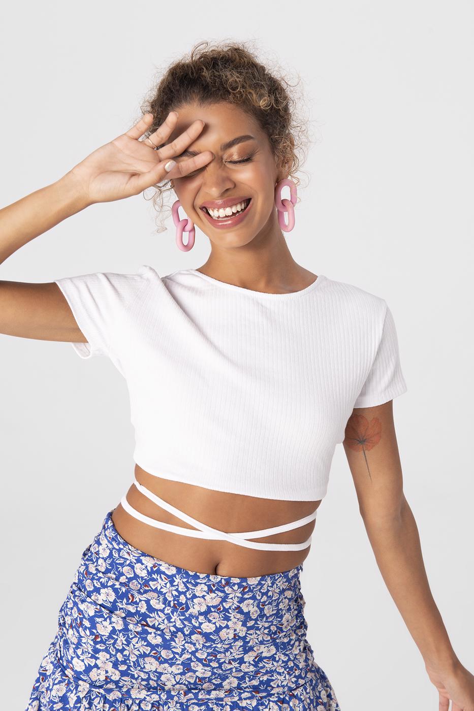 Cross back tie crop top