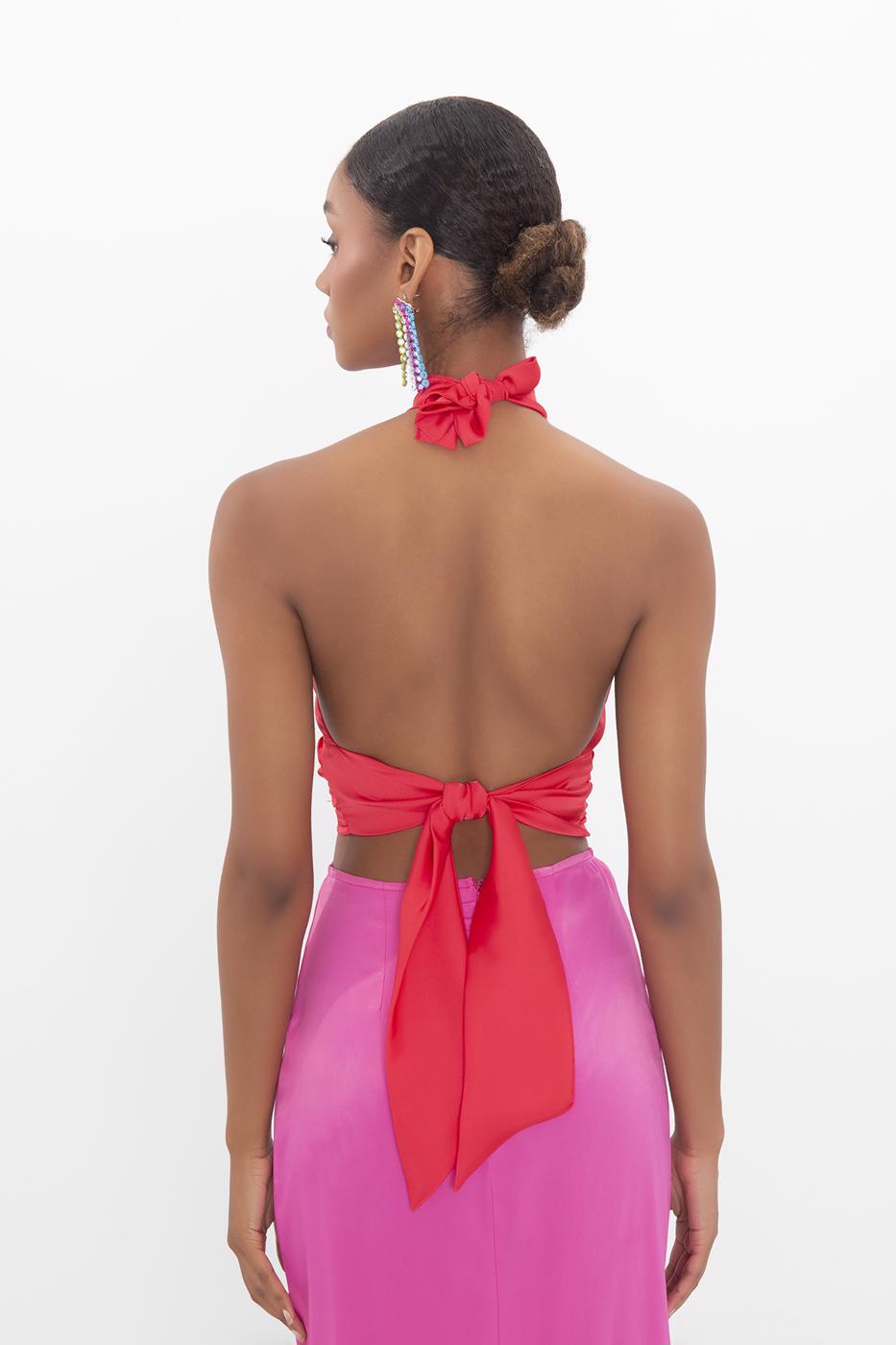 Open back tie detailed blouse Coral