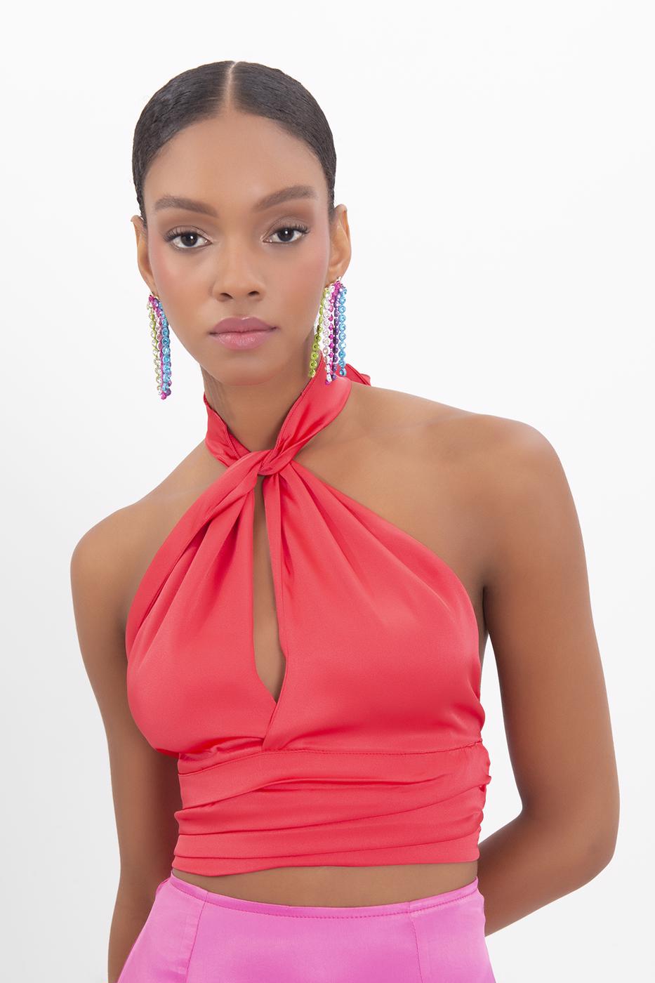 Open back tie detailed blouse Coral