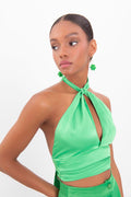 Open back tie detailed blouse Green