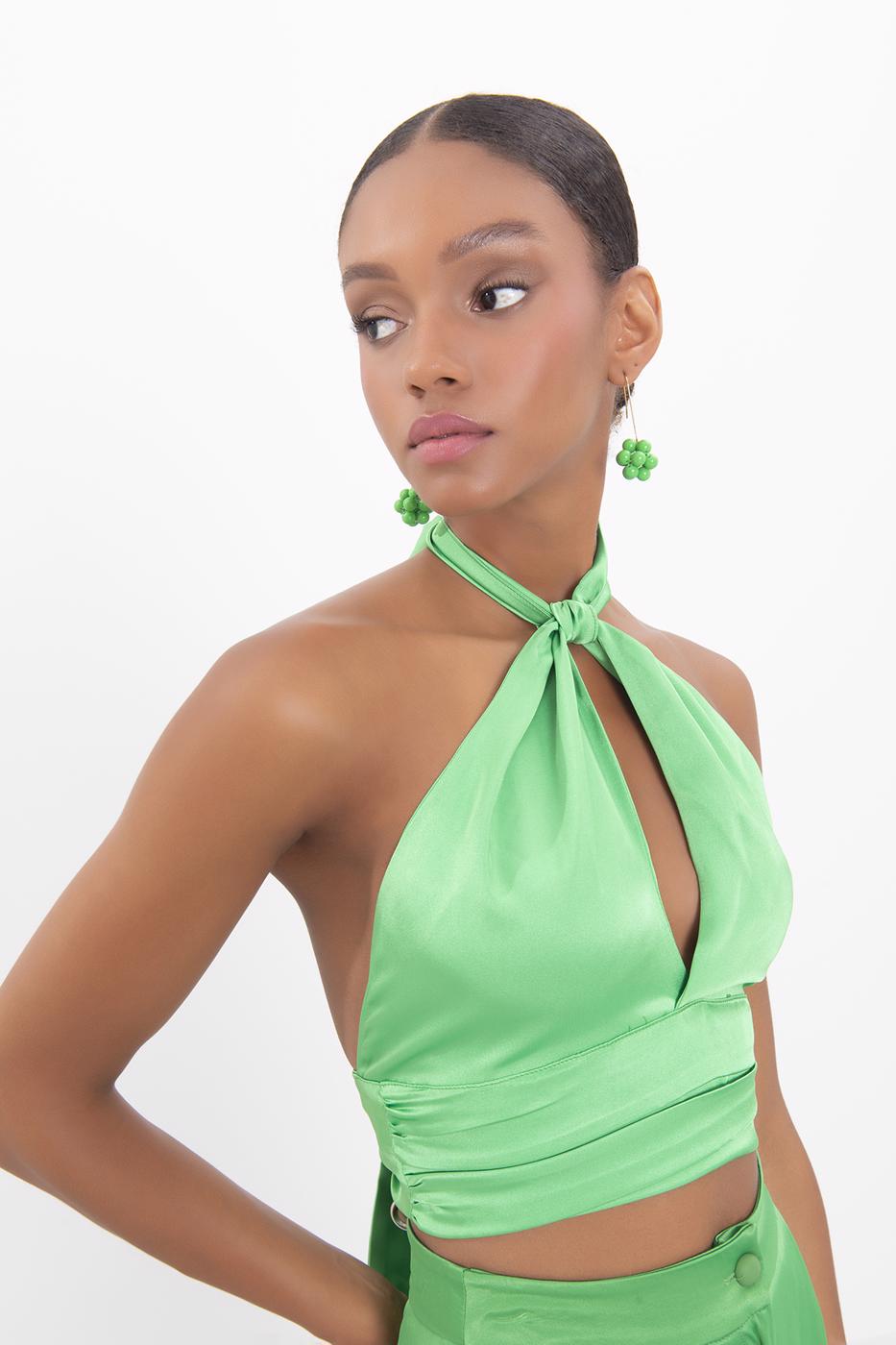 Open back tie detailed blouse Green