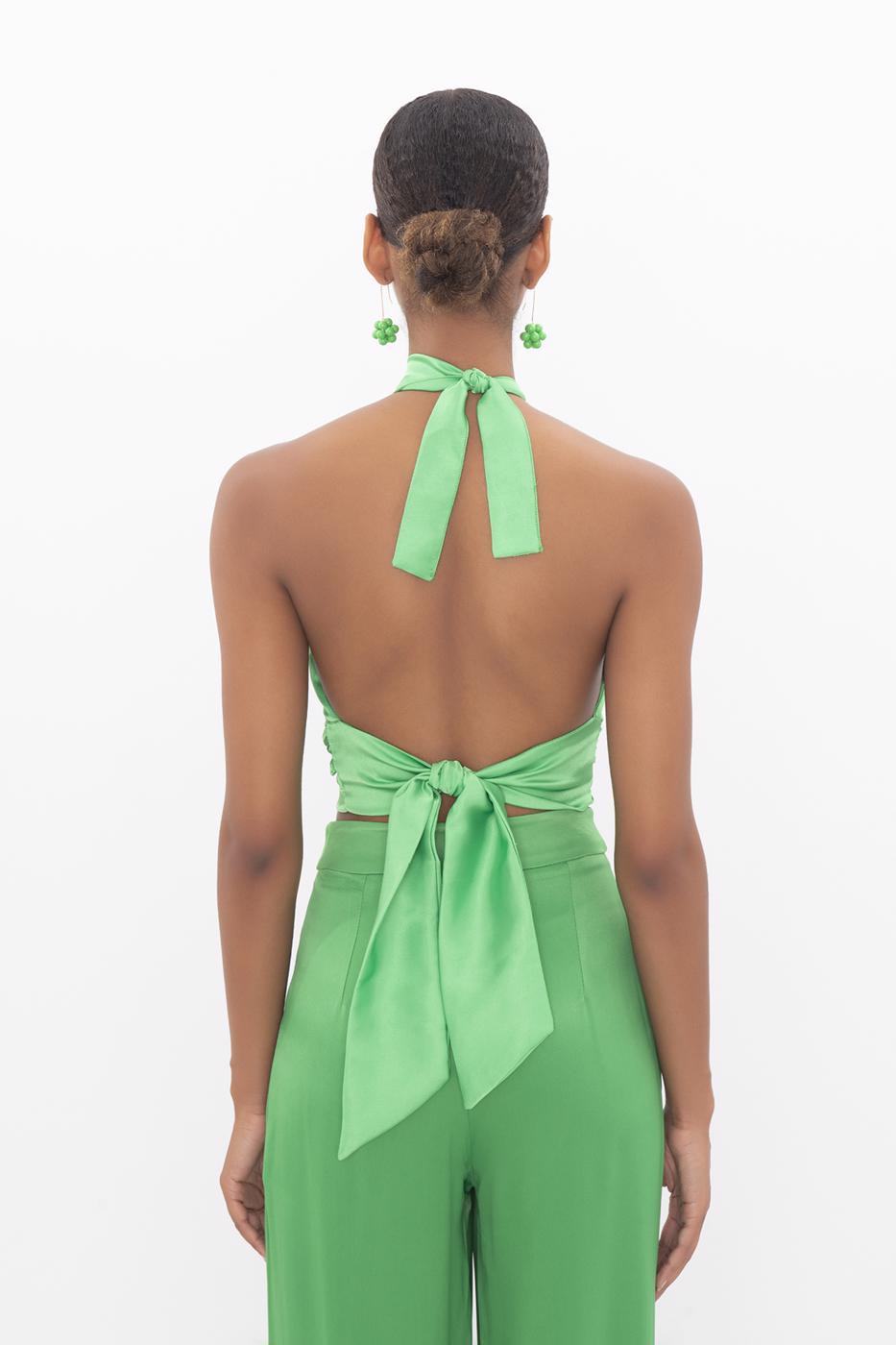 Open back tie detailed blouse Green