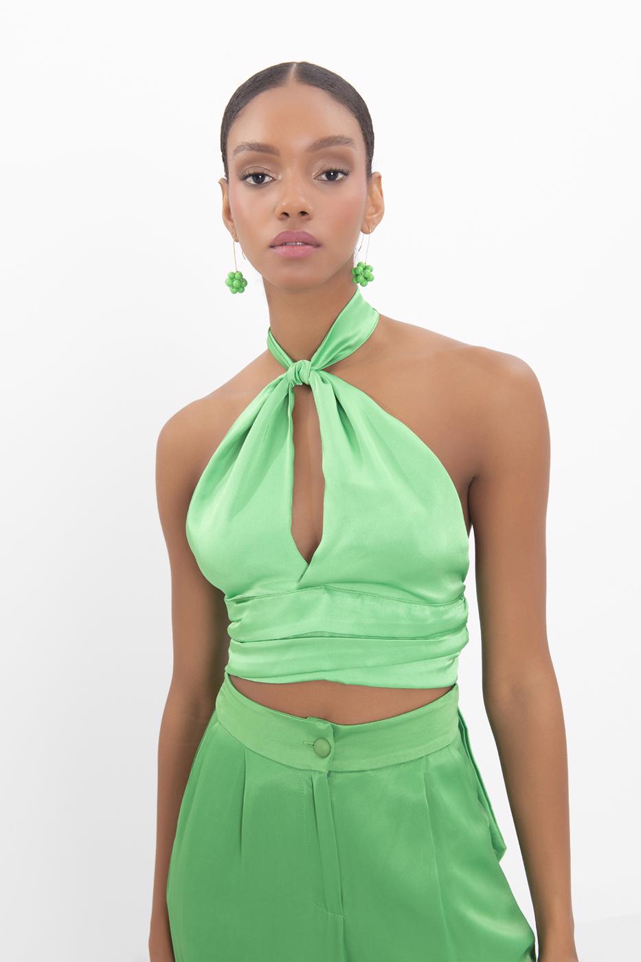 Open back tie detailed blouse Green