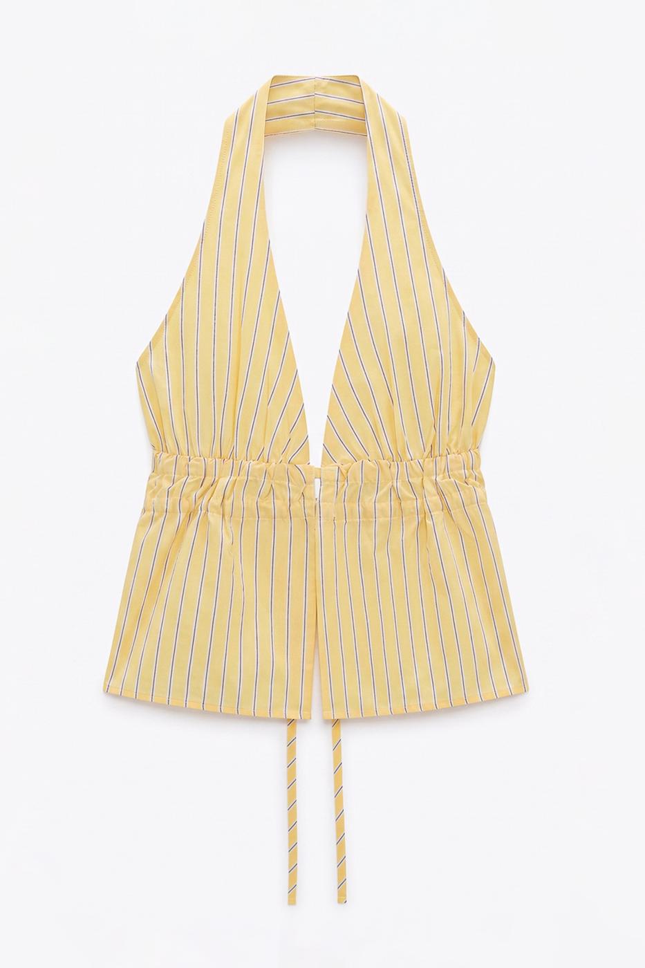 Blouse with Backless Design Yellow