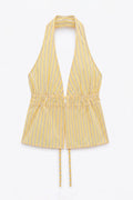 Blouse with Backless Design Yellow