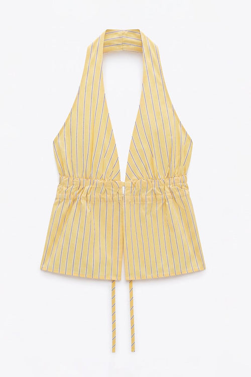 Blouse with Backless Design Yellow