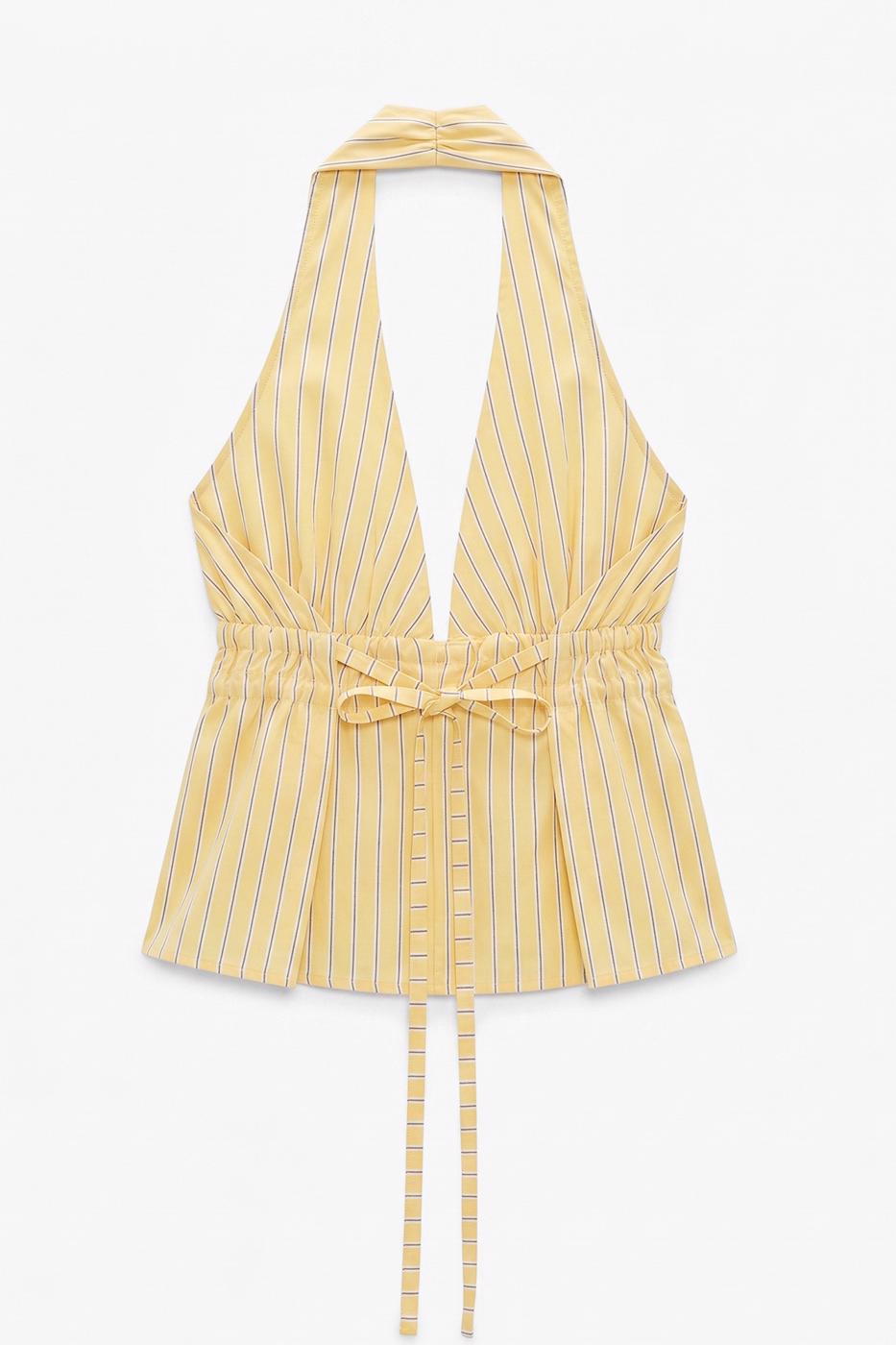 Blouse with Backless Design Yellow