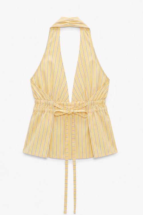 Blouse with Backless Design Yellow