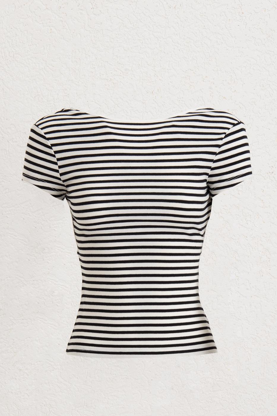 Striped Backless Top Black whıte
