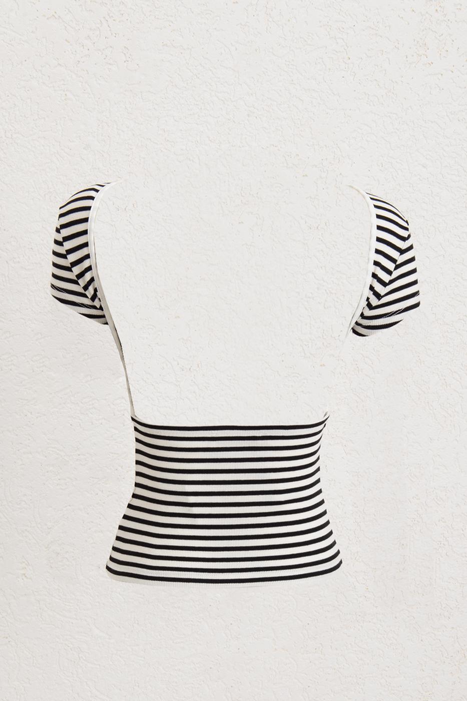 Striped Backless Top Black whıte