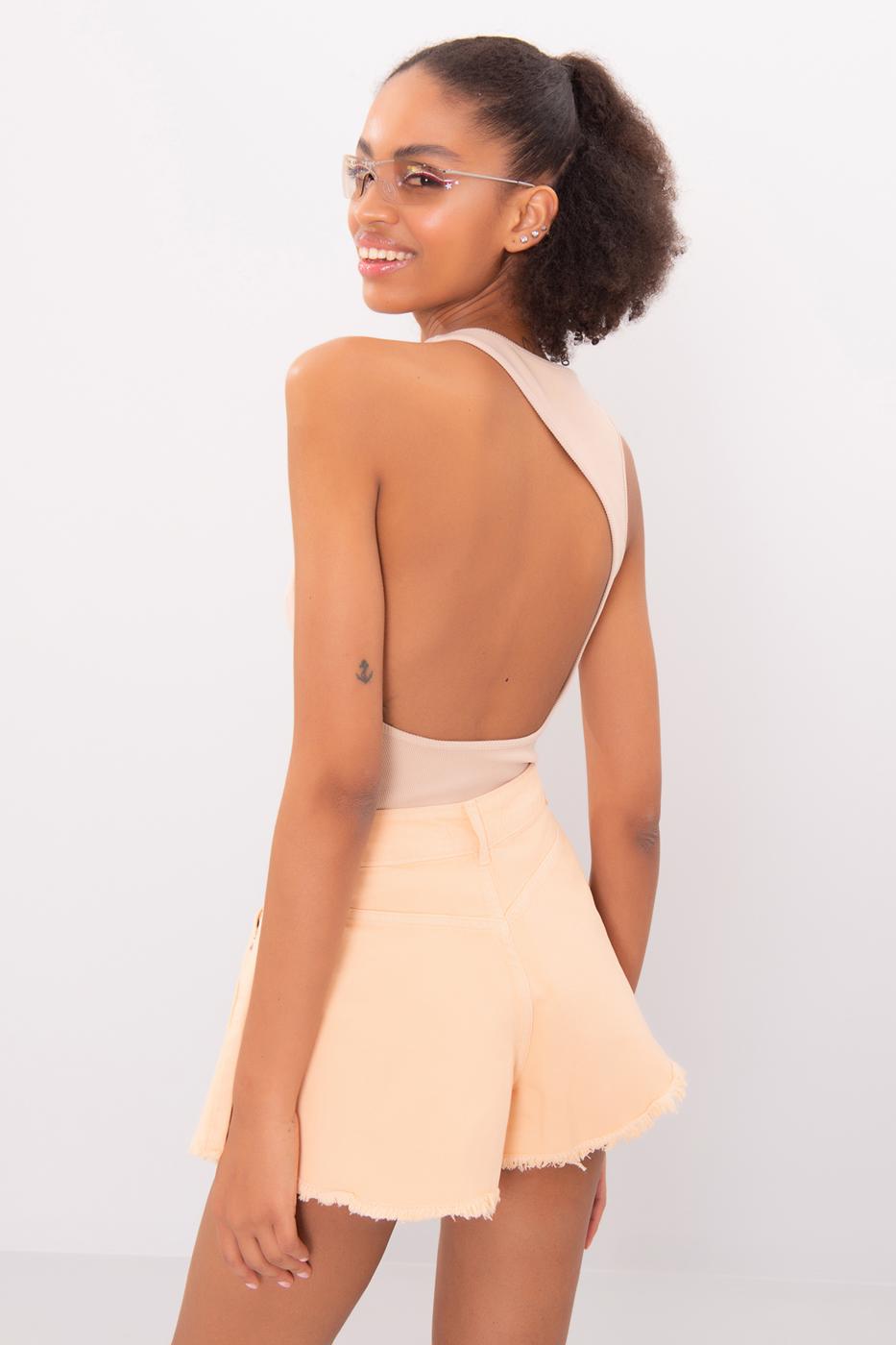 Open Back Sleeveless Top Beige