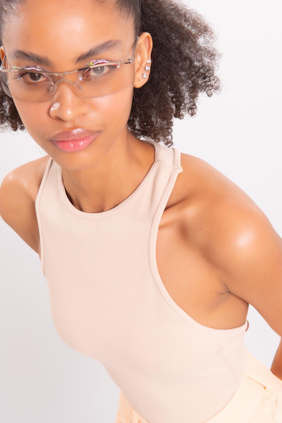 Open Back Sleeveless Top Beige