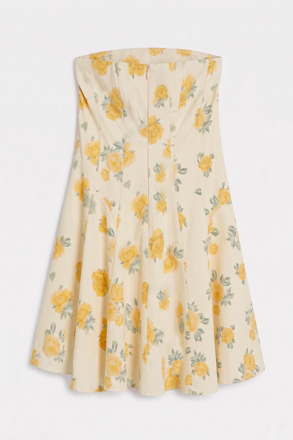 Strapless Ruffled Mini Dress Yellow