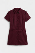 Suede-Look Mini Button-Down Dress Burgundy