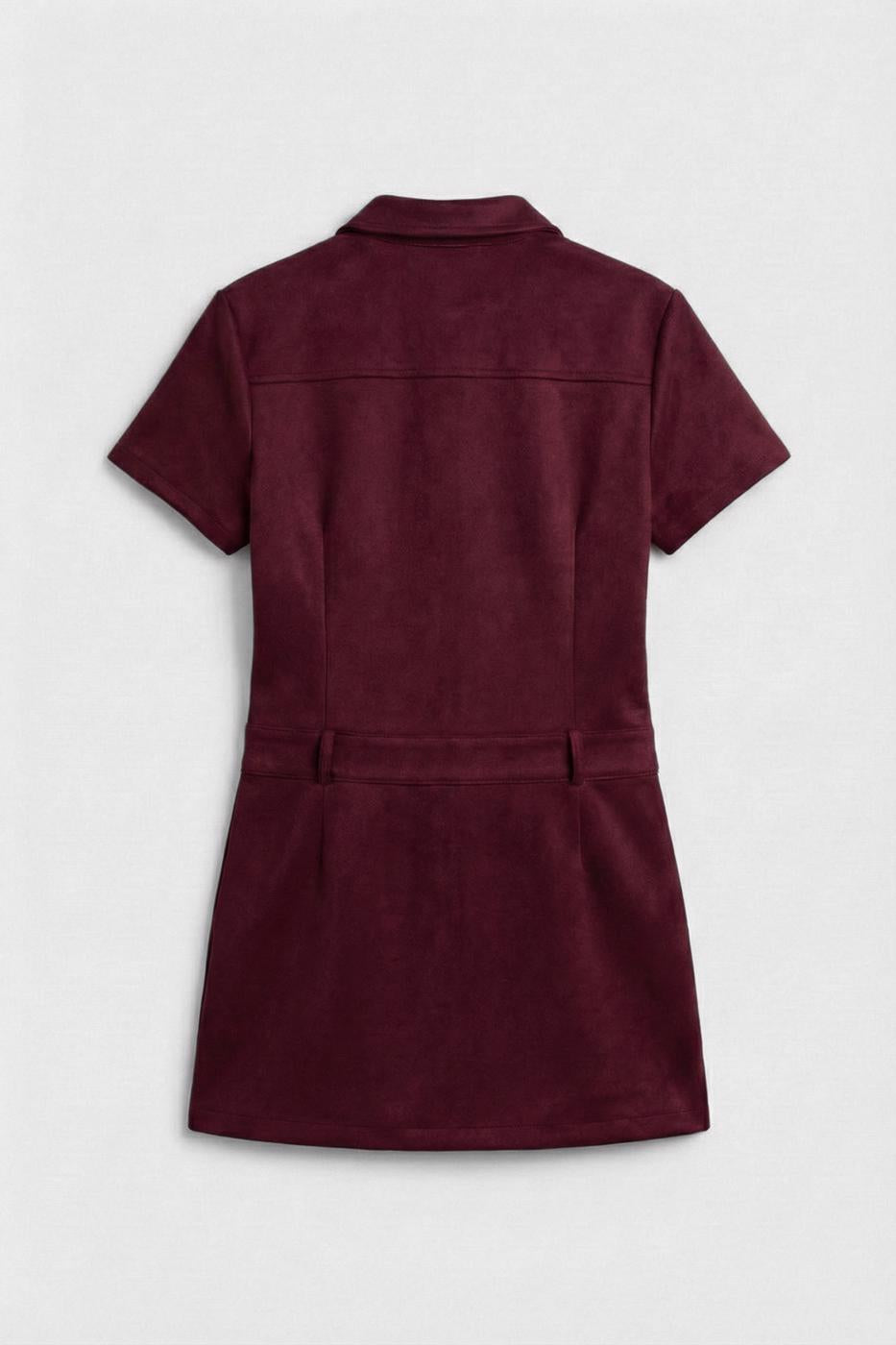 Suede-Look Mini Button-Down Dress Burgundy