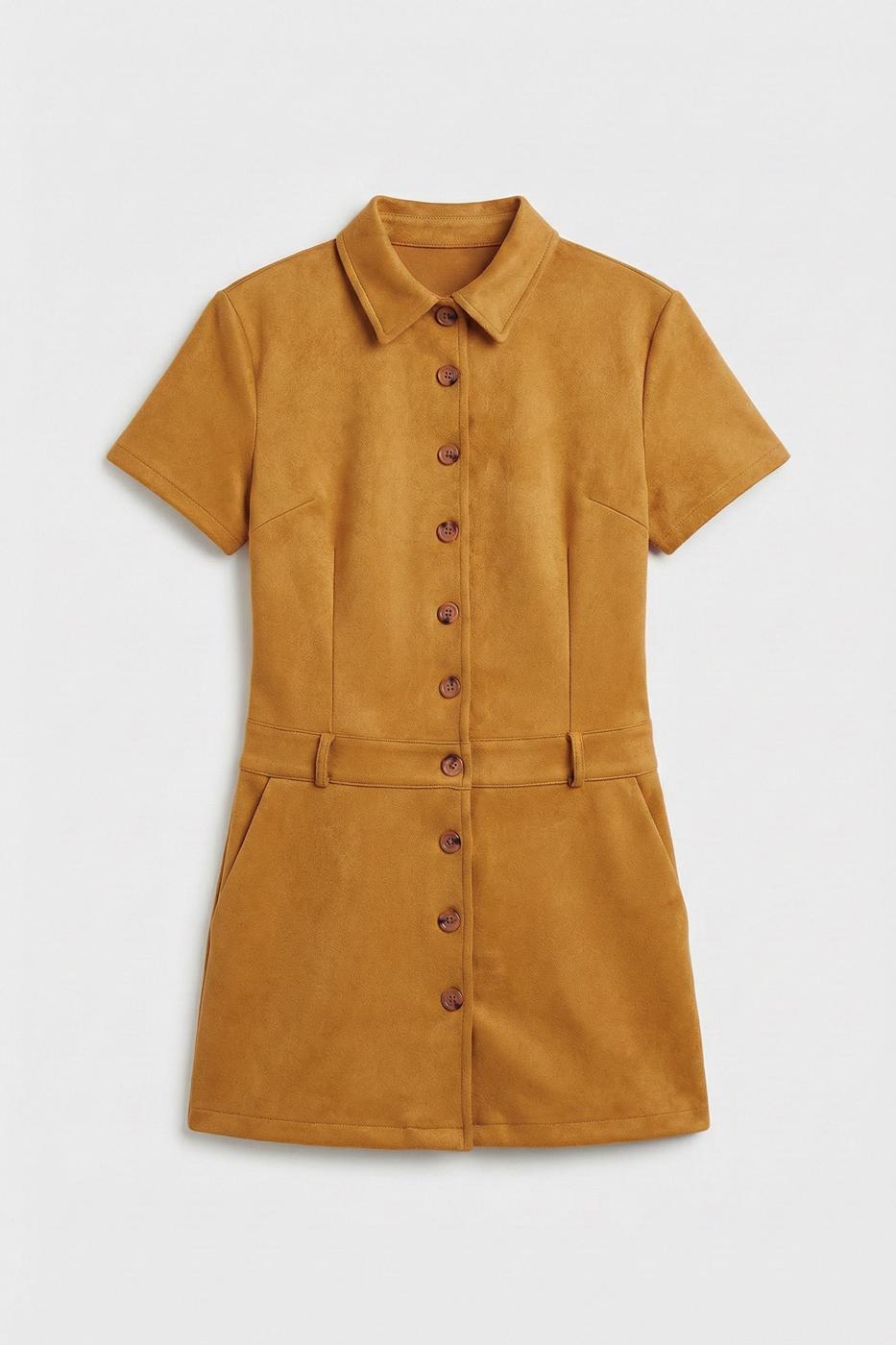 Suede-Look Mini Button-Down Dress Mıxed