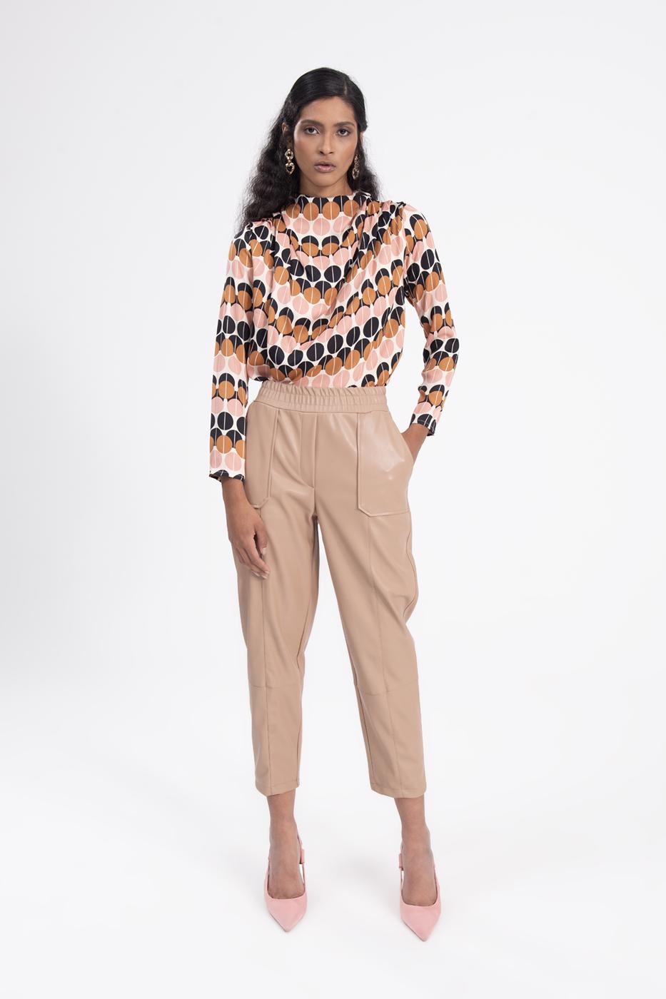 Faux leather jogger pants Camel