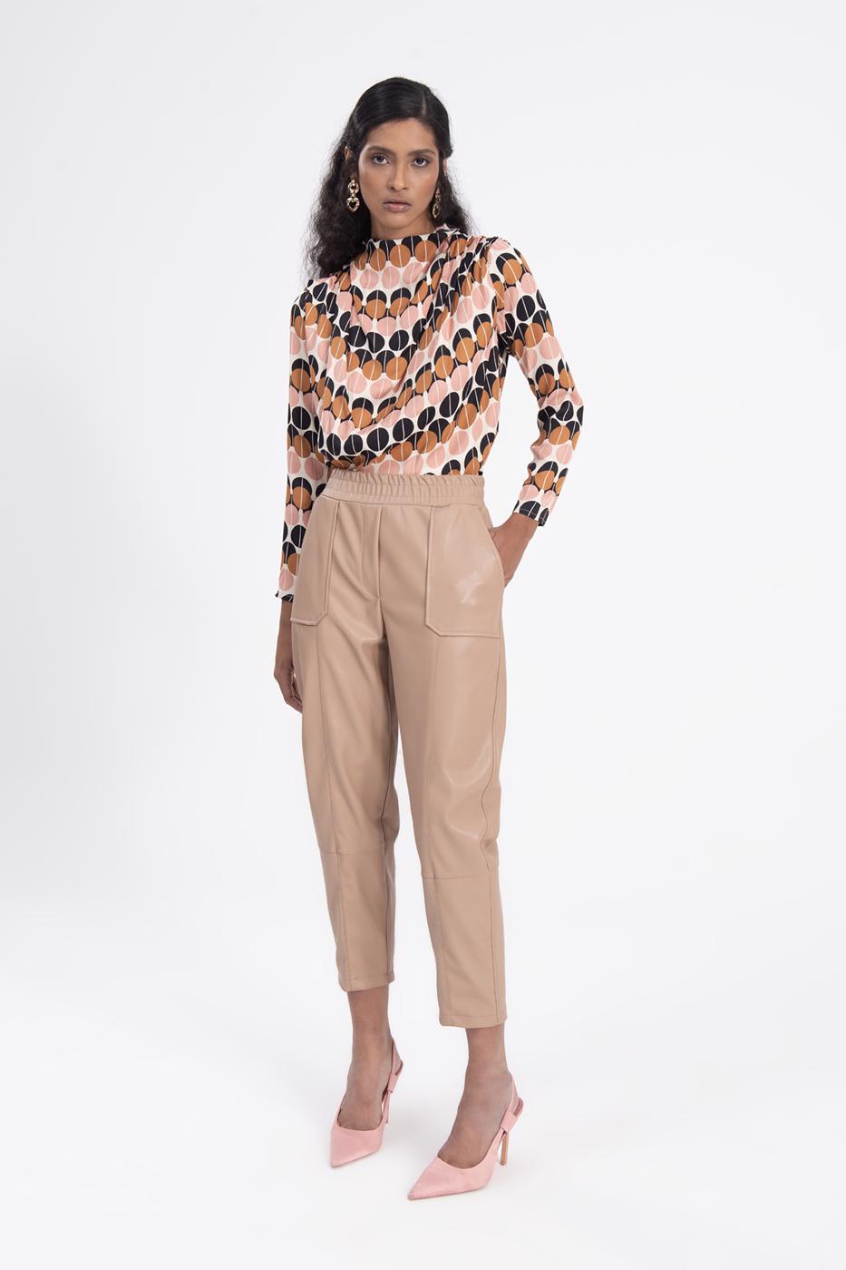 Faux leather jogger pants Camel