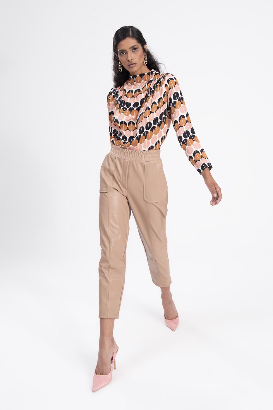 Faux leather jogger pants Camel