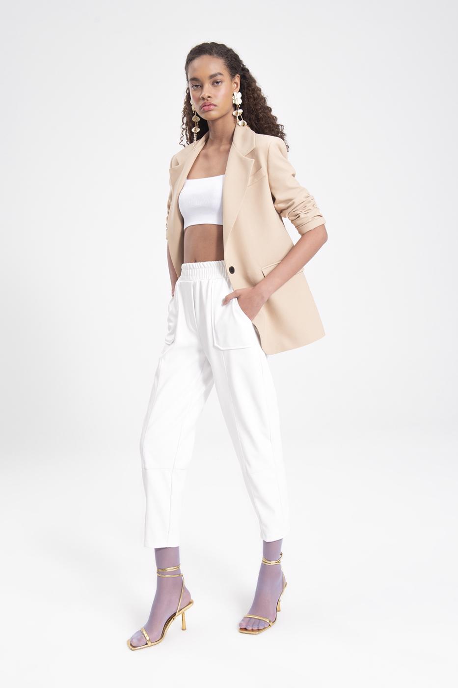 Faux leather jogger pants Ecru